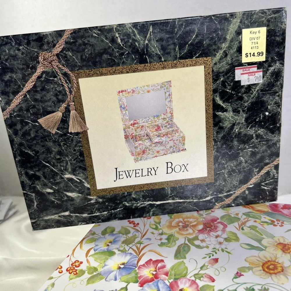 Vintage Kmart Ladies Fashion Jewelry Box Removable‎ Tray Floral Design White